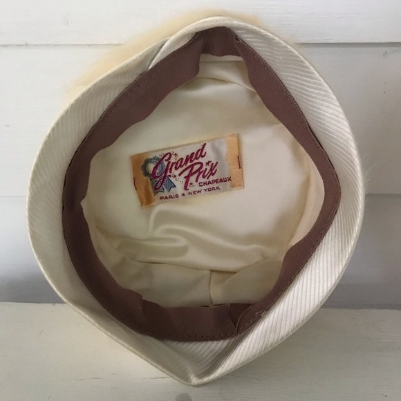 Vintage 1950 White Mink Pillbox Hat Grand Prix Chapeau - Picture 5 of 6